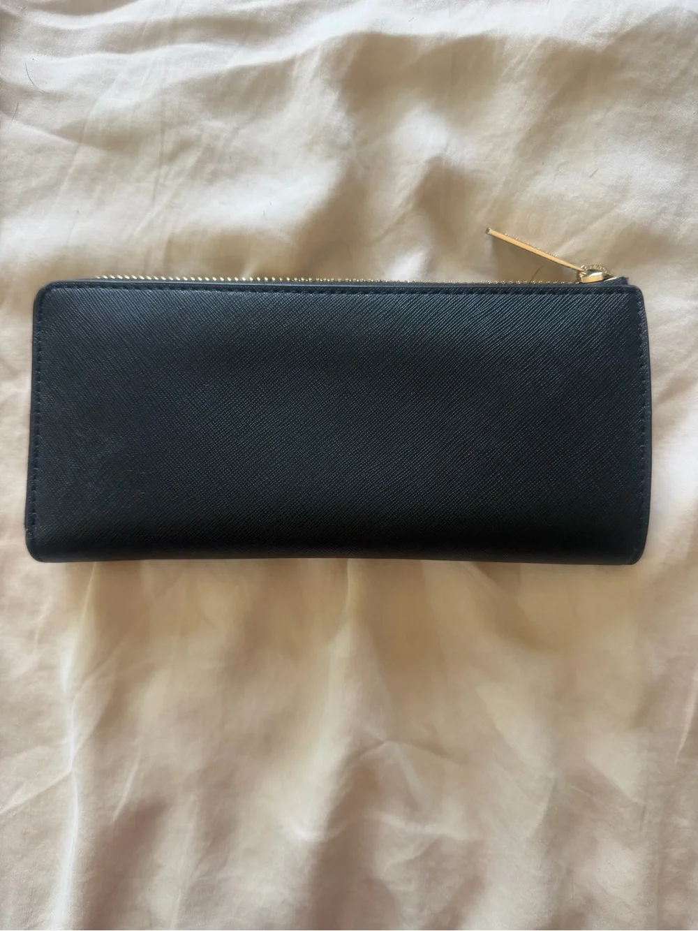 Michael Kors Black Leather Zip-Around Wallet with Gold Logo
